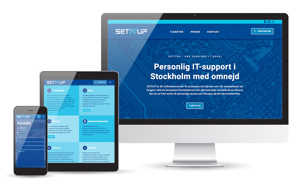 IT-support webbdesign i Stockholm åt SETITUP - av MONROE DESIGN AB